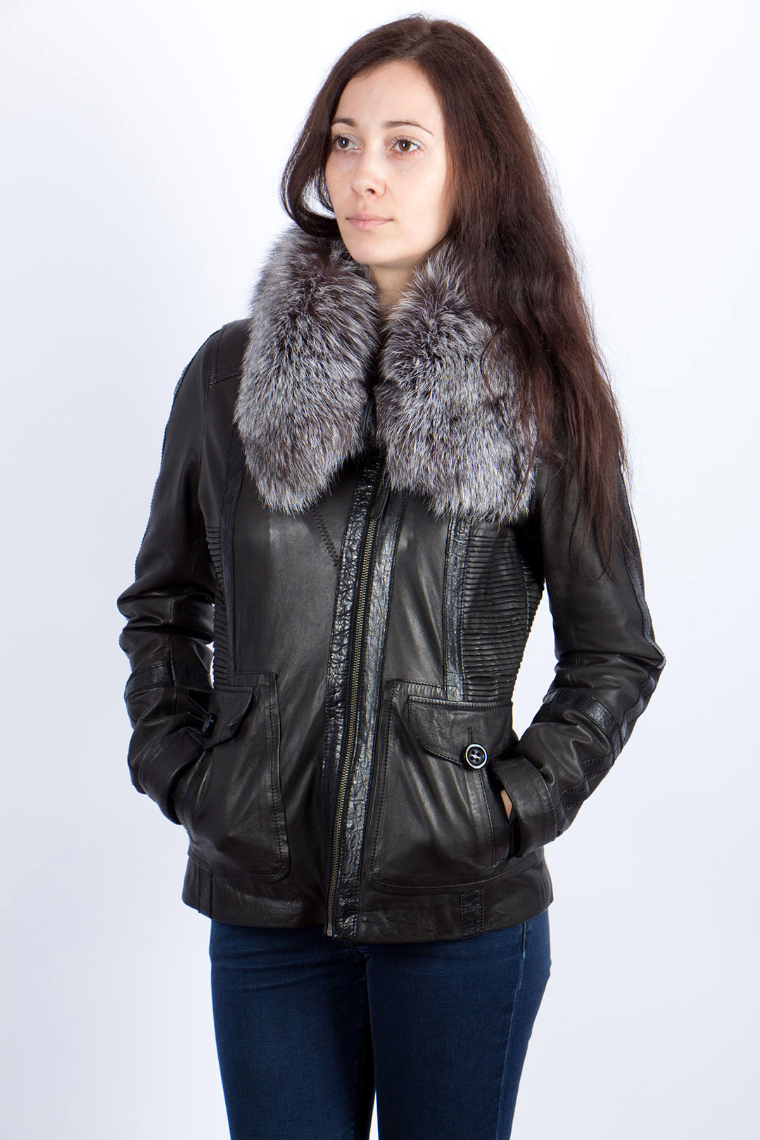 Кожаная куртка с чернобуркой женская
