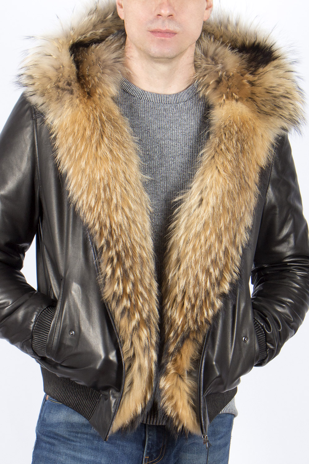 Jacket Spesh brand 2013-2014гг мужская кожаная с мехом на капюшоне