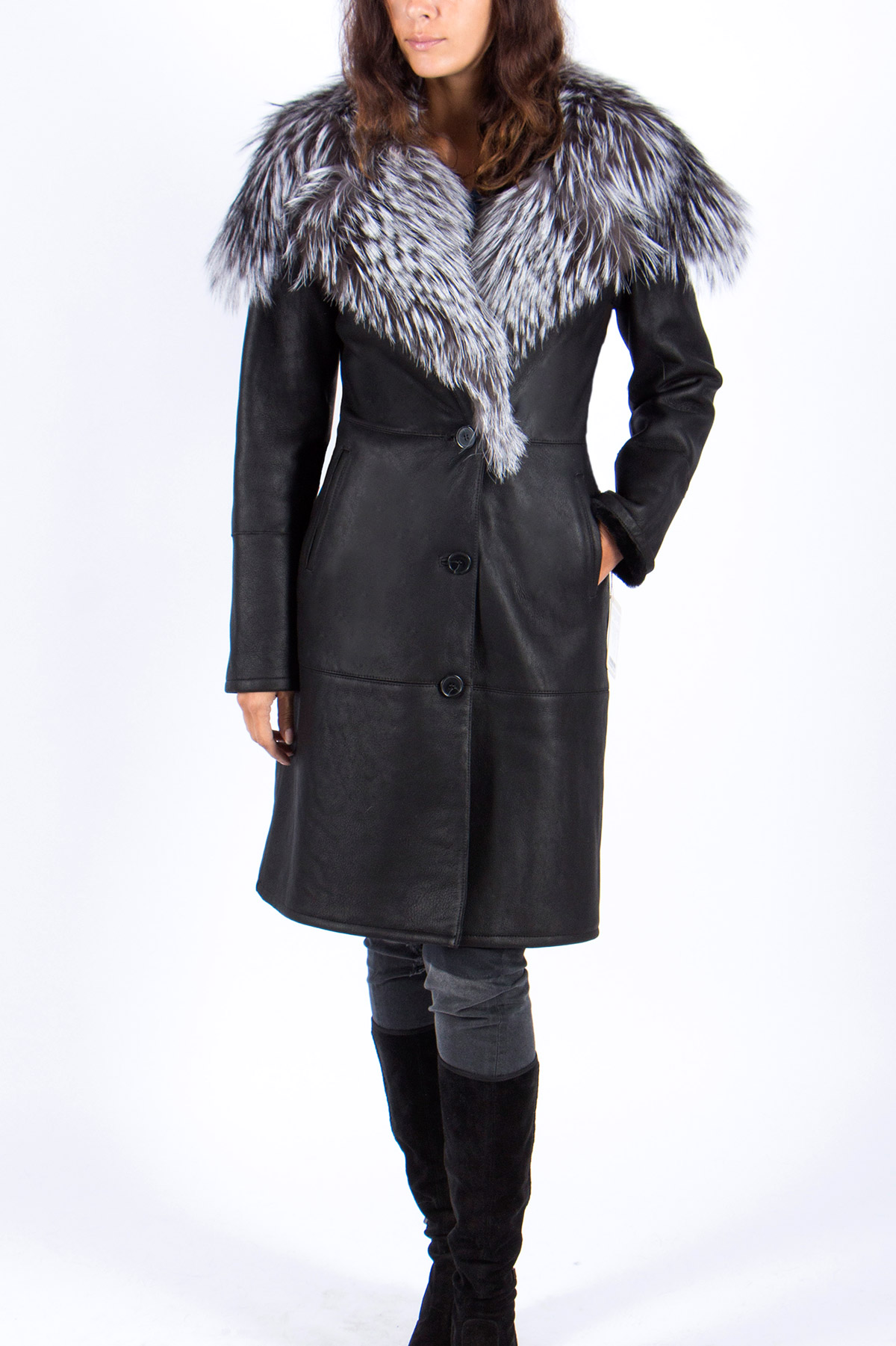 Кожаное пальто с чернобуркой Снежная Королева