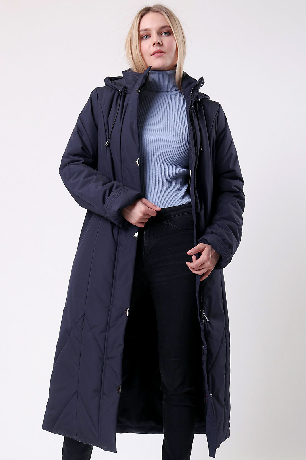 пальто зимнее женское с капюшоном длинное на синтепоне